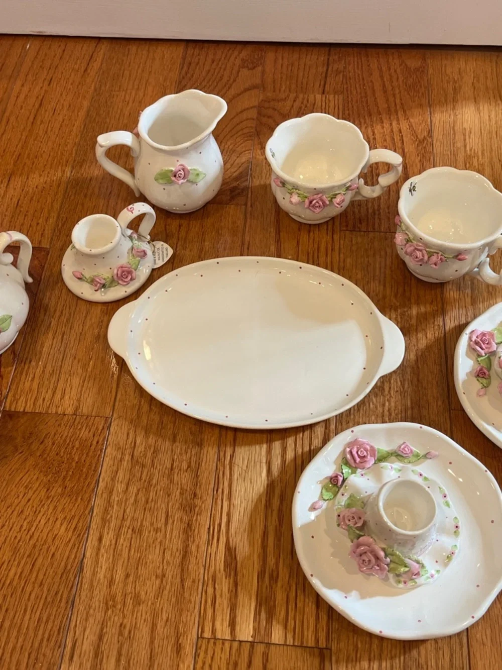 Hand & Heart ceramic children’s tea Set with Pink Rose Appliqués